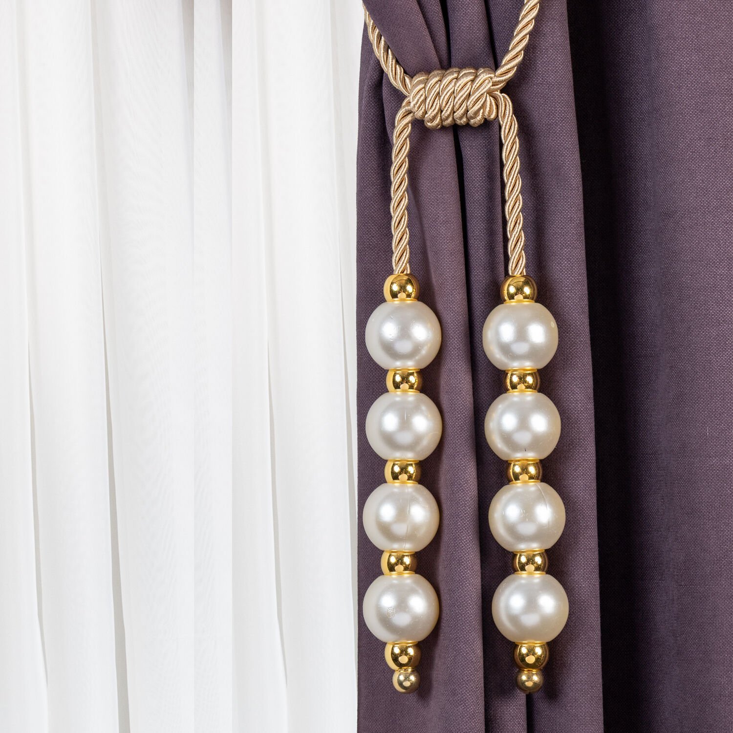 Kornişe Takmalı İnci Perde Bağı Braçol Perde Aksesuarı Altın