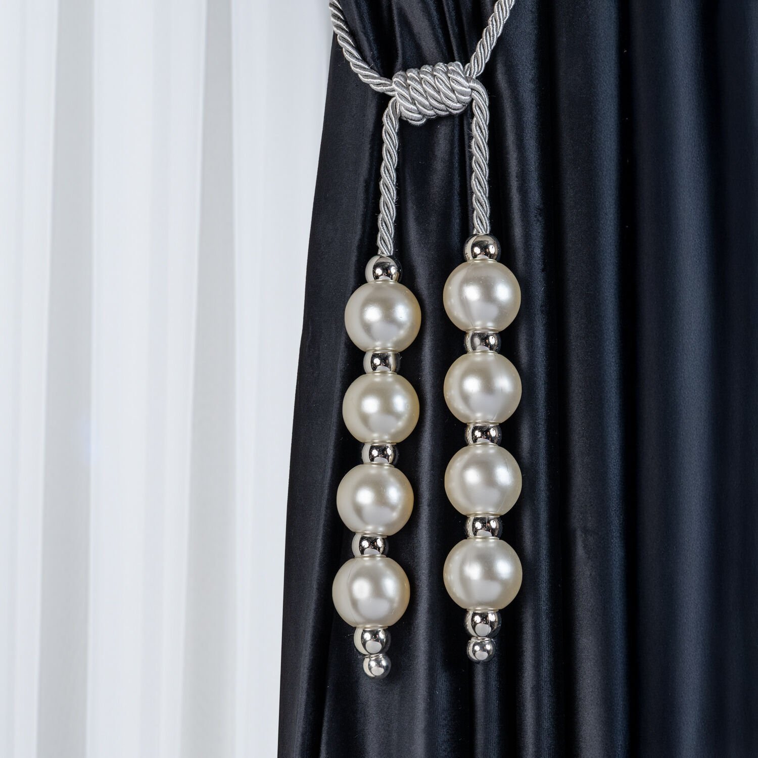 Kornişe Takmalı İnci Perde Bağı Braçol Perde Aksesuarı Gümüş