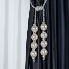 Kornişe Takmalı İnci Perde Bağı Braçol Perde Aksesuarı Gümüş