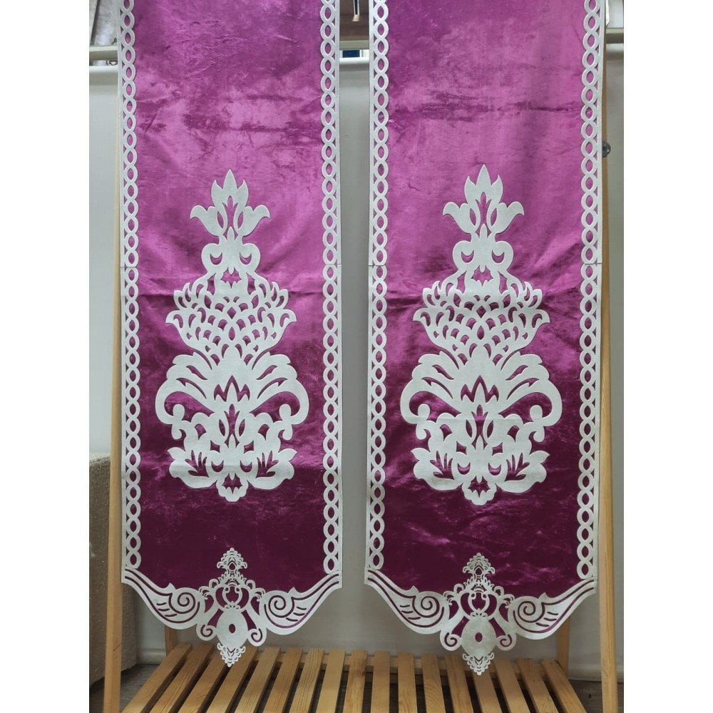 İpek Kadife Üzerine Lazer Kesim Baskı Dekoratif Perde Runner