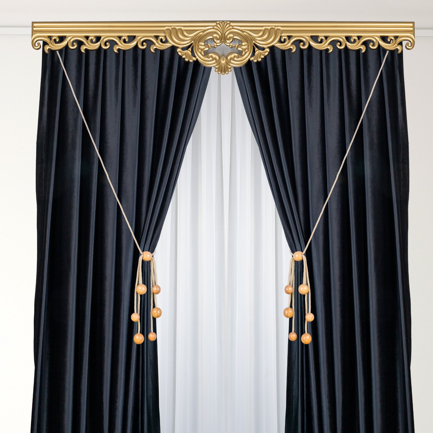 Kornişe Takmalı 6 Toplu Ahşap Perde Bağı Braçol Perde Aksesuarı